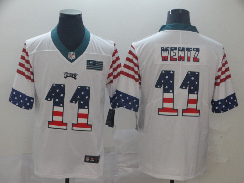 Men Philadelphia Eagles #11 Wentz White Retro USA Flag Nike NFL Jerseys->baltimore ravens->NFL Jersey
